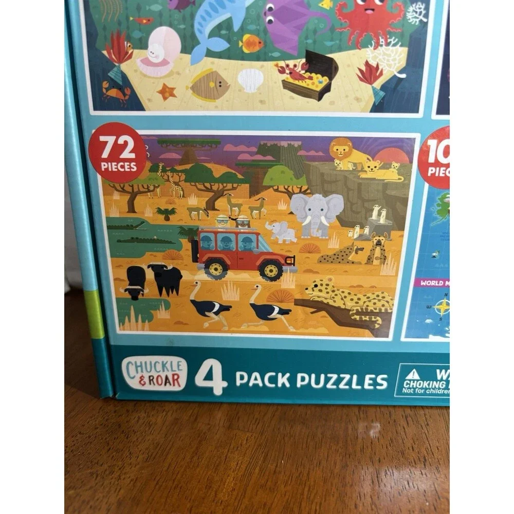 Jigsaw 4 Puzzle Pack 48, 72, 100 Pieces Space Safari Map Ocean